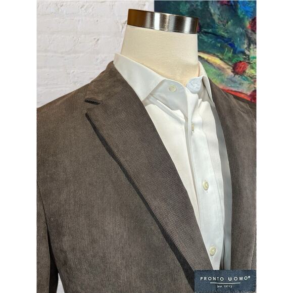 Pronto Uomo Mens 44L Taupe Brown Ultra-Fine Pinwale Corduroy Sport Coat - Picture 5 of 14